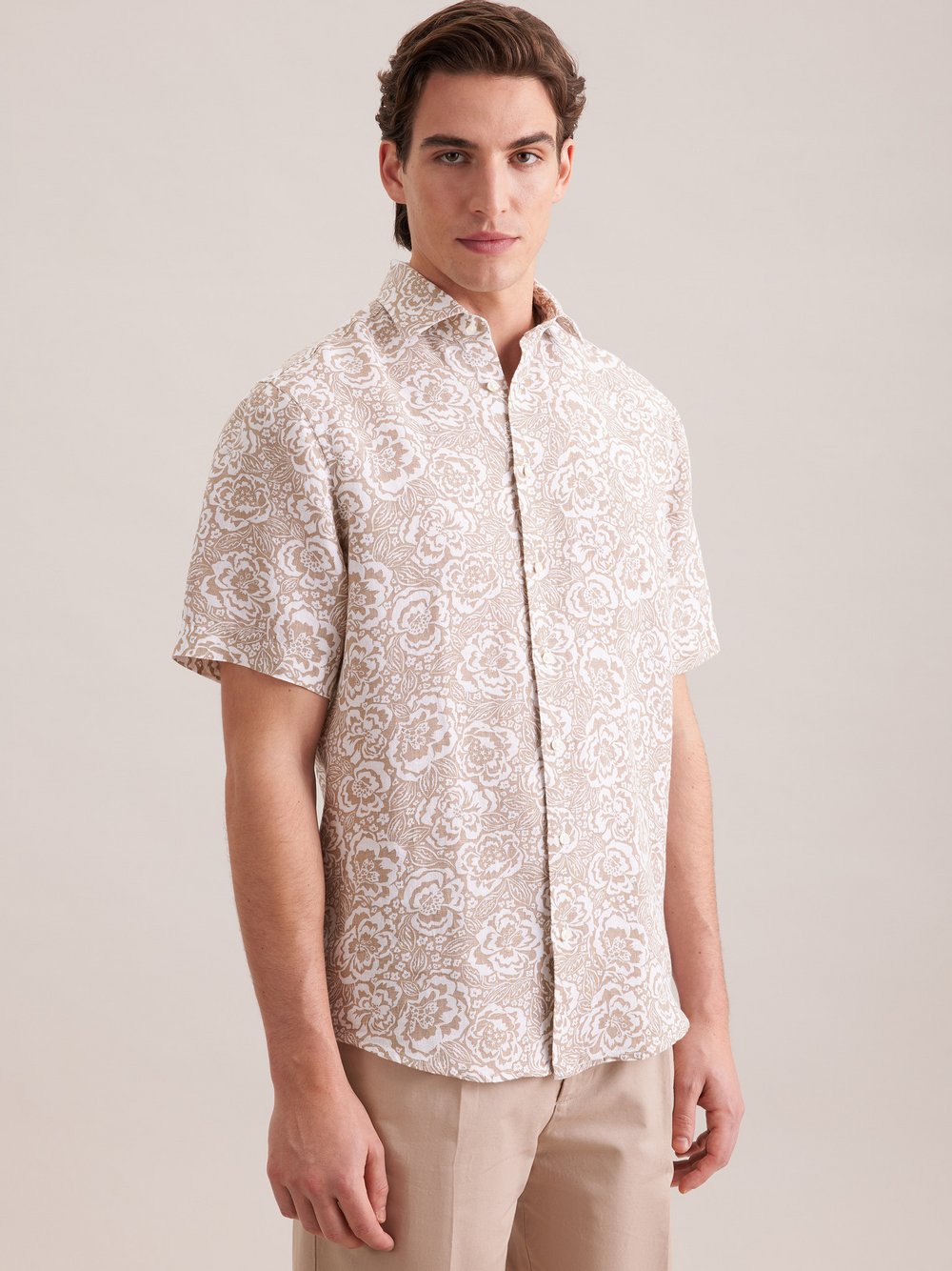 Seidensticker Leinenhemd Herren Regular Fit beige bedruckt, 42