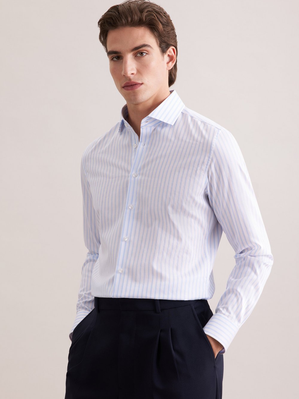 Thumbnail - Seidensticker Business Hemd Herren Super Slim Fit Baumwolle blau gestreift, 36