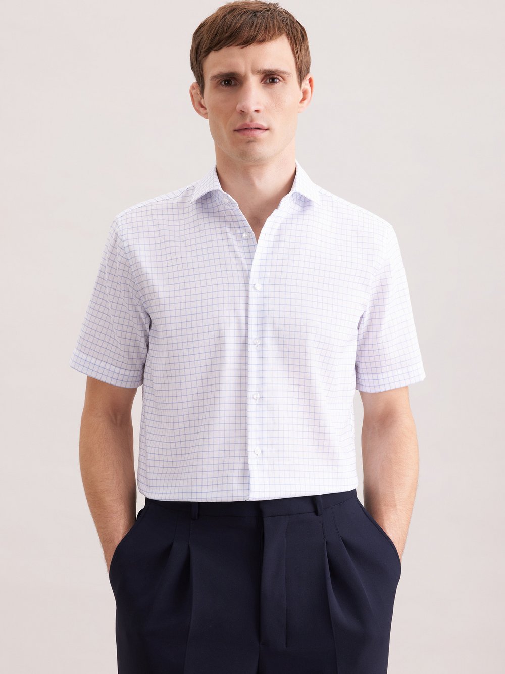 Seidensticker Business Hemd Herren Regular Fit Baumwolle weiß kariert, 43