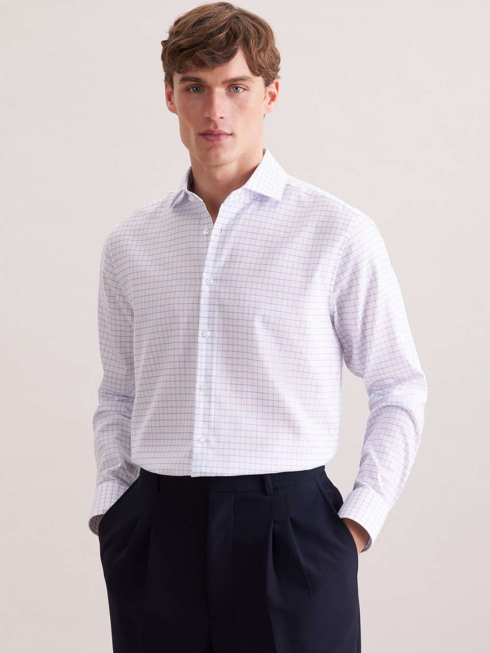 Seidensticker Business Hemd Herren Regular Fit Baumwolle weiß kariert, 39