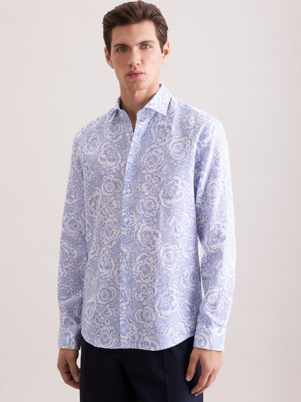 Thumbnail - Seidensticker Leinenhemd Herren Regular Fit blau bedruckt, 46