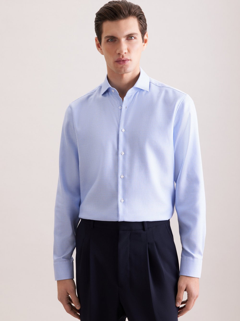 Seidensticker Business Hemd Herren Regular Fit Baumwolle blau strukturiert, 46