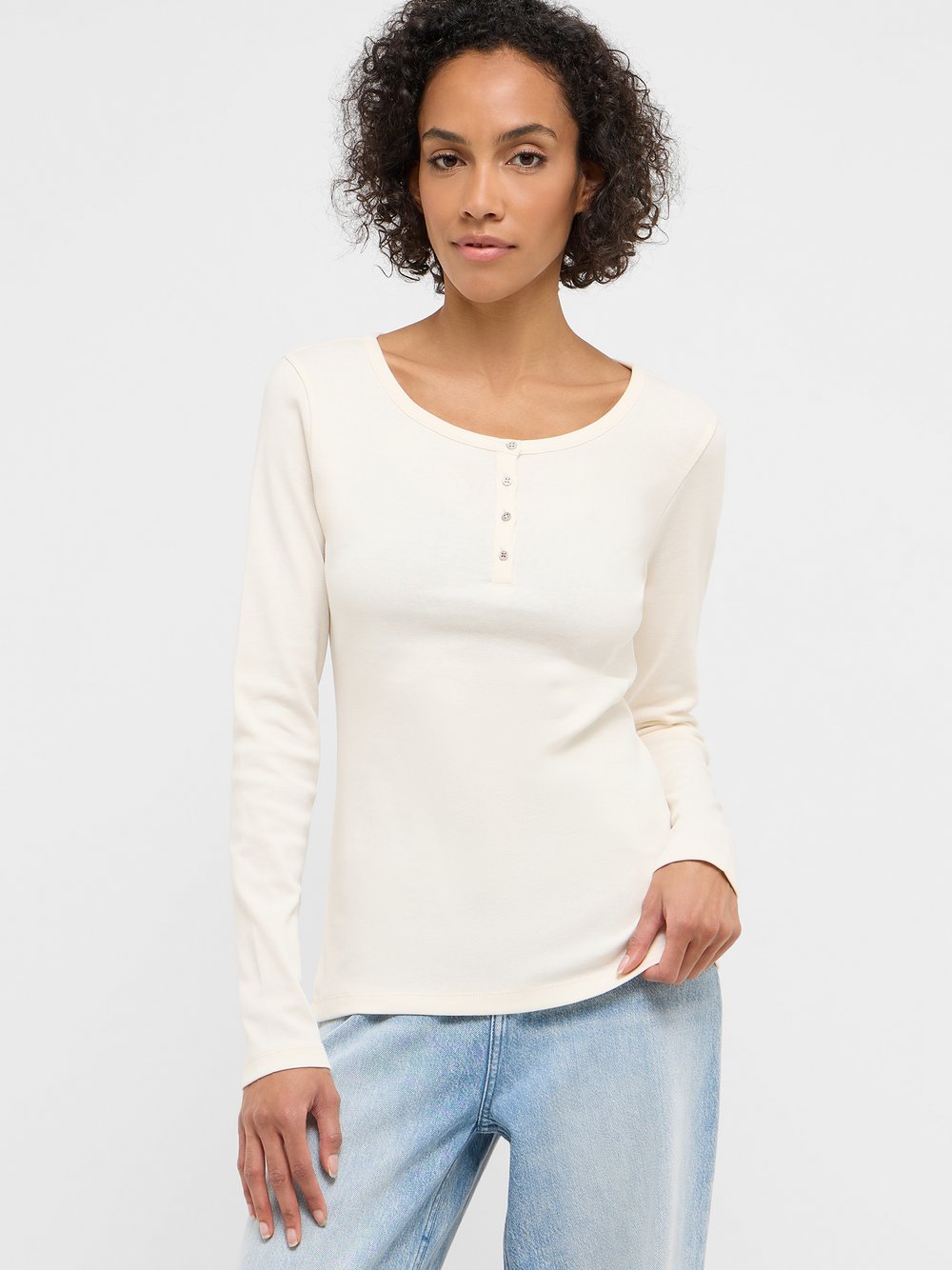 Mustang Langarmshirt Damen Baumwolle weiß, M