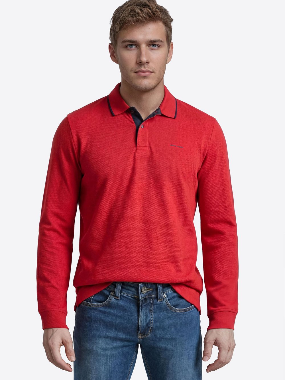 Pierre Cardin Langarmshirt Herren Baumwolle rot, XXL