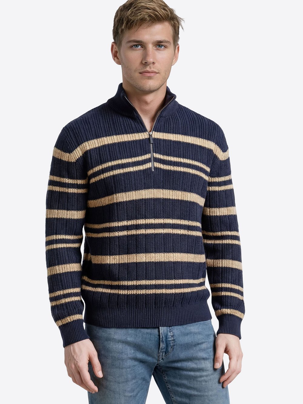 Thumbnail - Pierre Cardin Pullover Herren Baumwolle blau gestreift, M