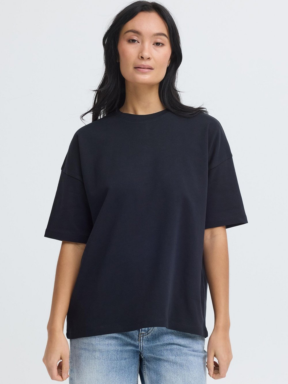 OXMO Rundhalsshirt Damen Baumwolle schwarz, XL