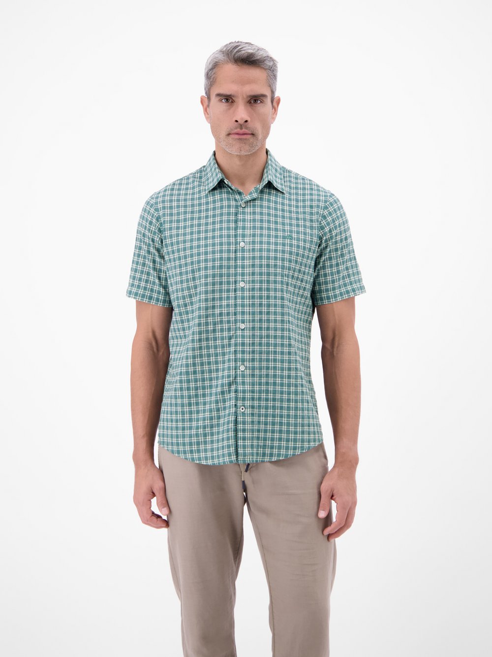Thumbnail - LERROS Kurzarmhemd Herren Regular Fit Baumwolle grün kariert, L