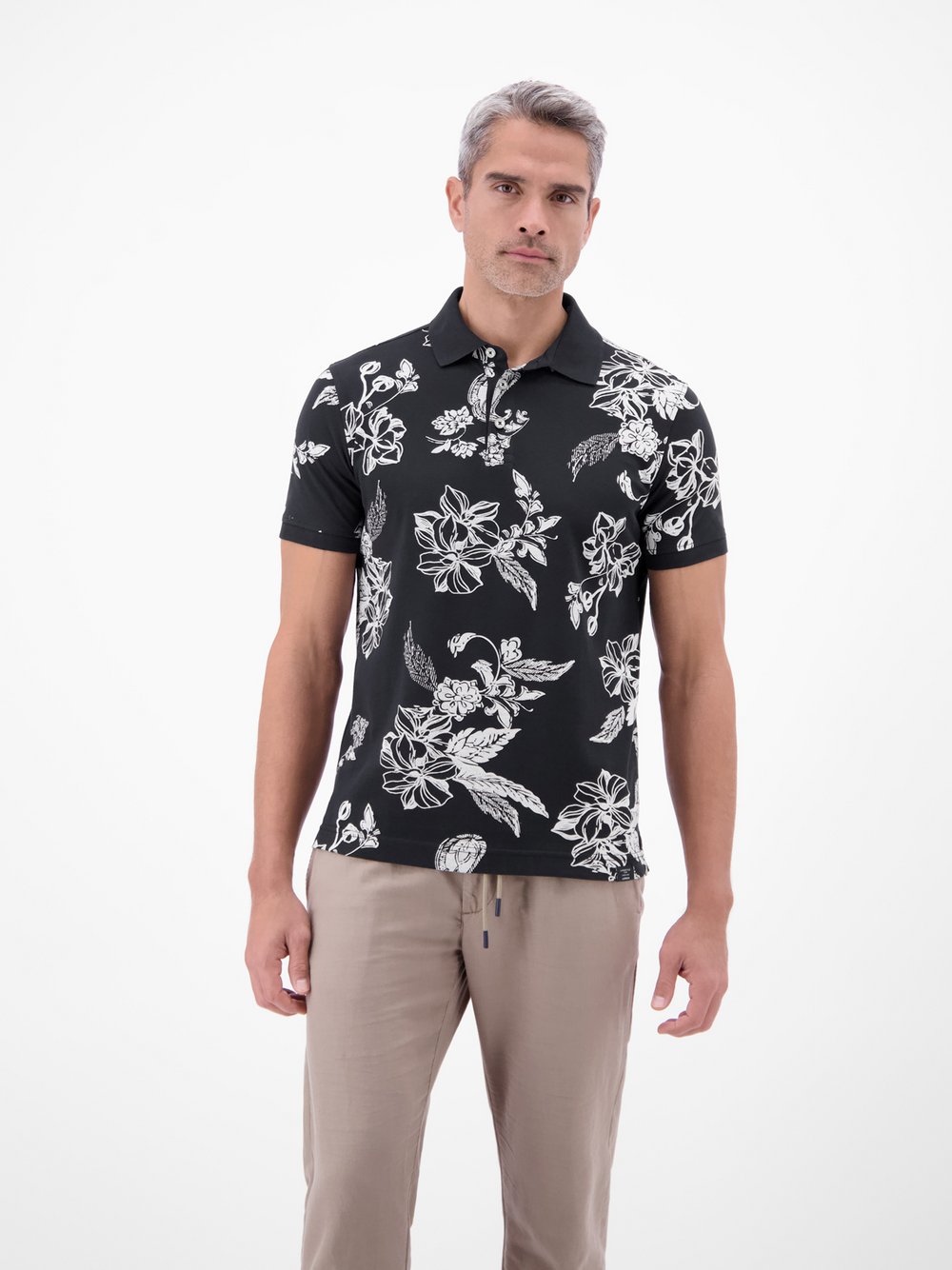 LERROS Poloshirt Herren Baumwolle blau bedruckt, XL