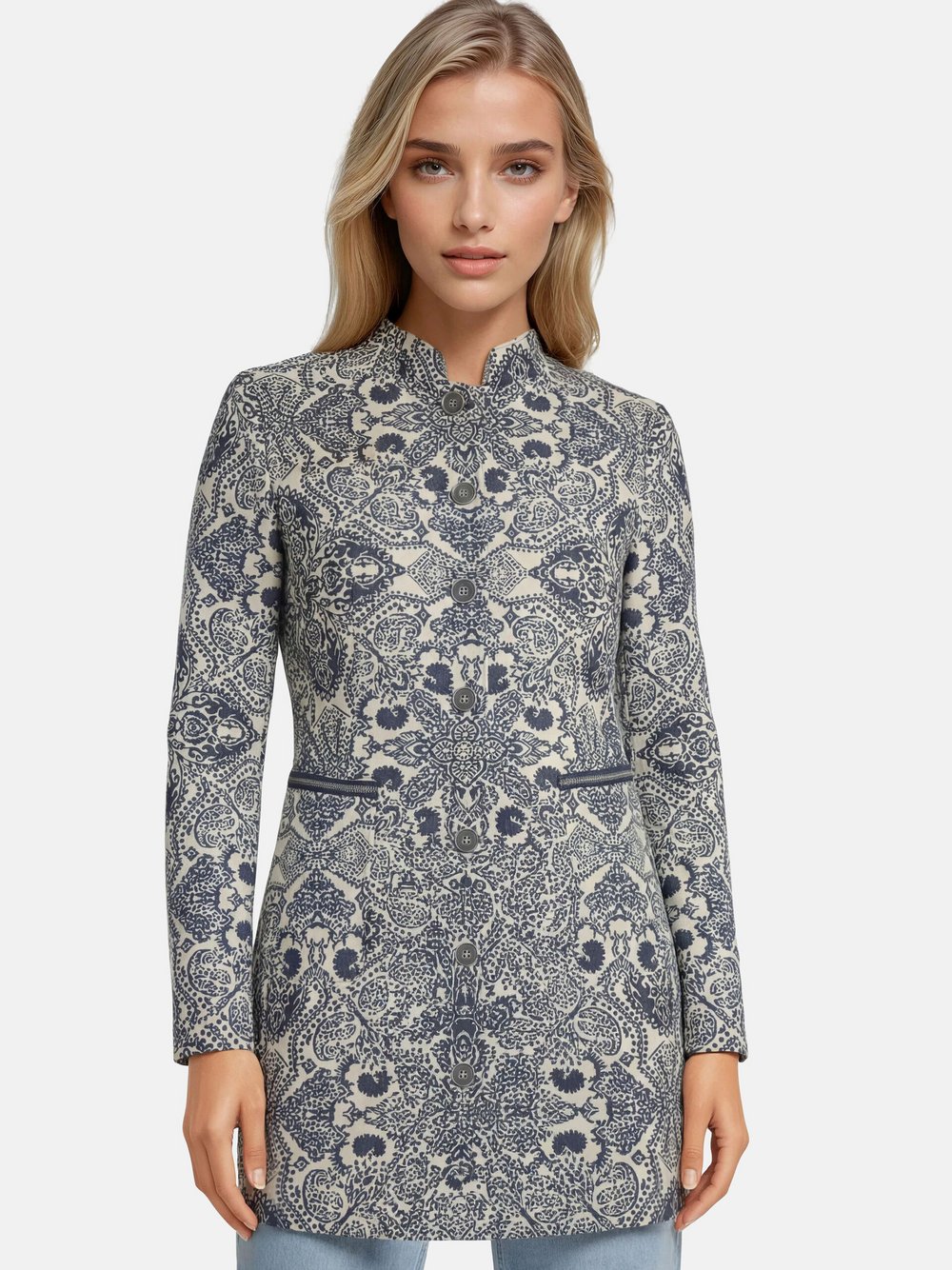 Thumbnail - White Label Langblazer Damen blau gemustert, 46