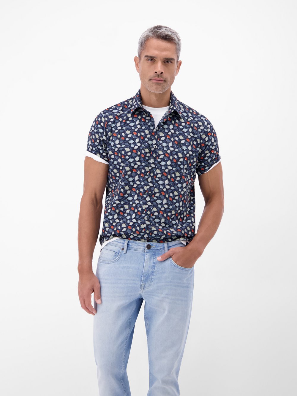 LERROS Kurzarmhemd Herren Regular Fit Baumwolle blau bedruckt, L