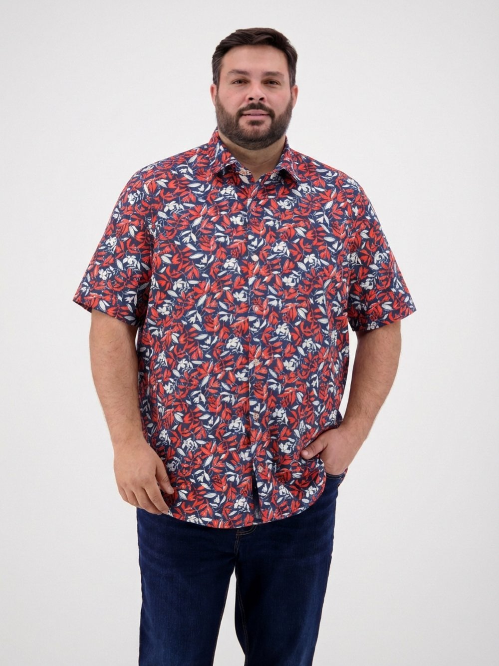 LERROS Kurzarmhemd Herren Regular Fit Baumwolle rot bedruckt, XXXL