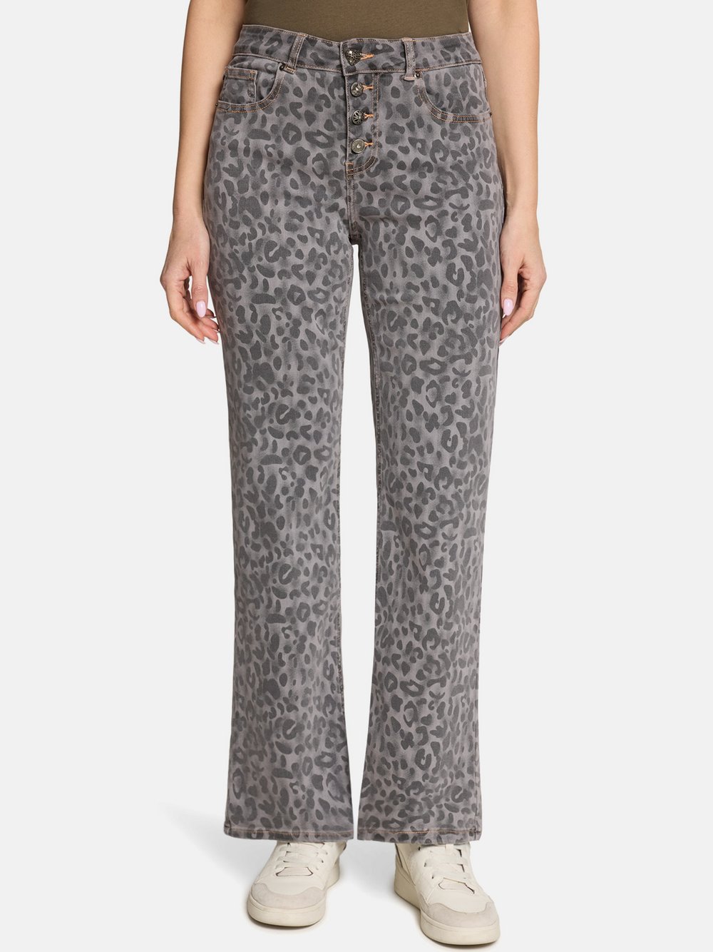 Thumbnail - Cartoon Stretch-Jeans Damen Baumwolle grau gemustert, 44