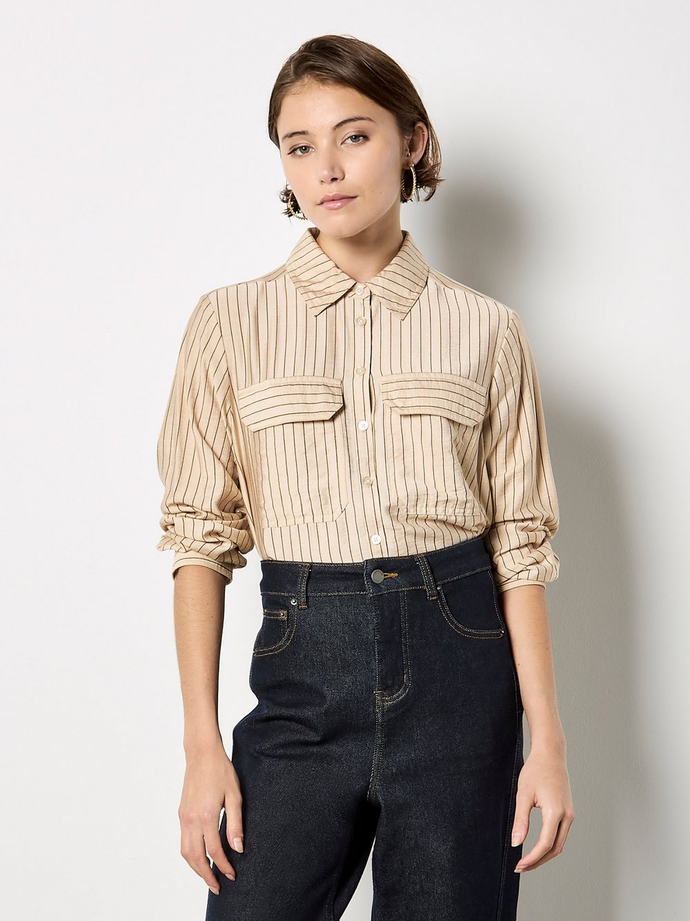 Apricot Bluse Damen Viskose beige gestreift, 40