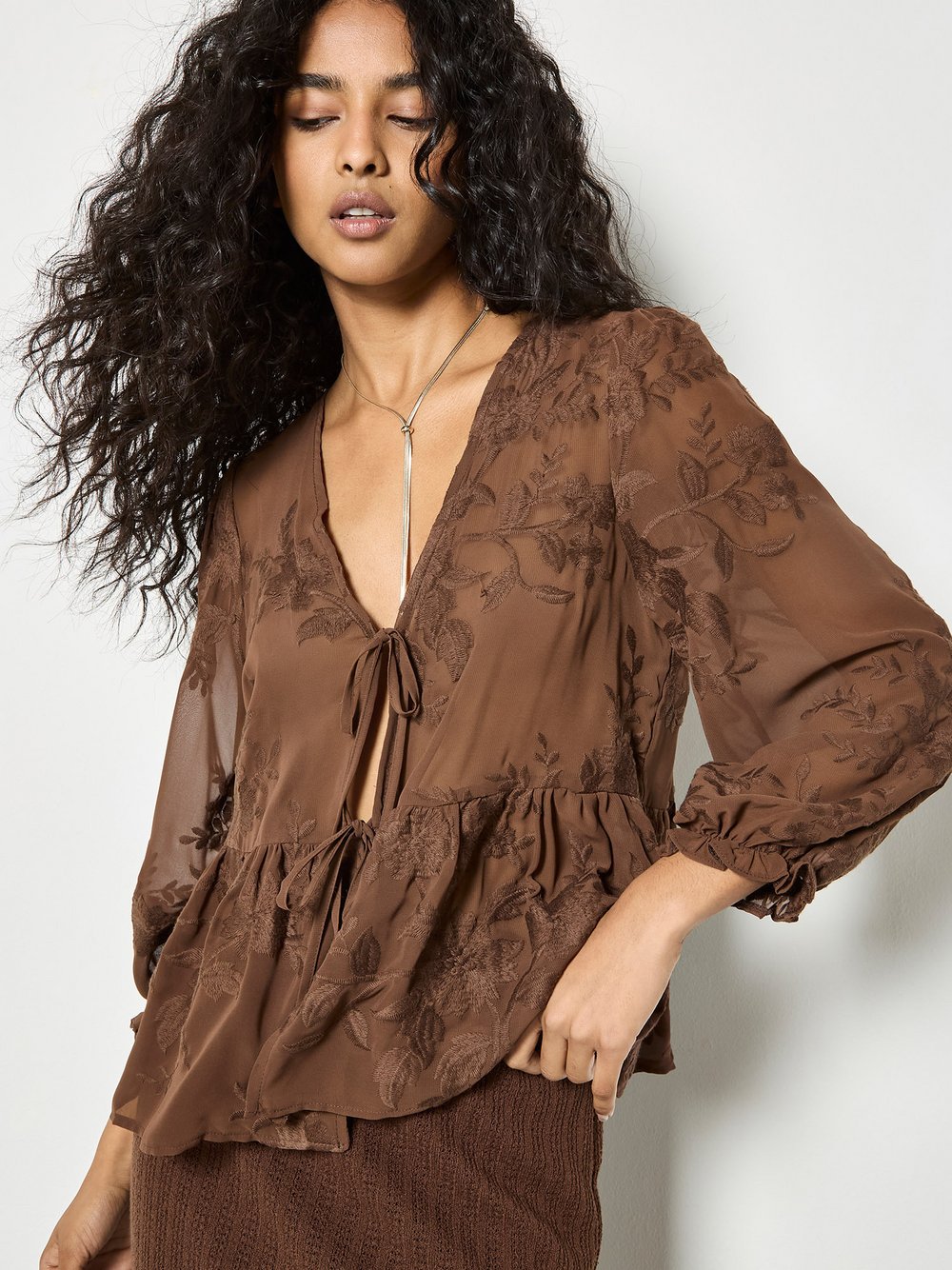 Thumbnail - Apricot Bluse Damen braun gemustert, 36