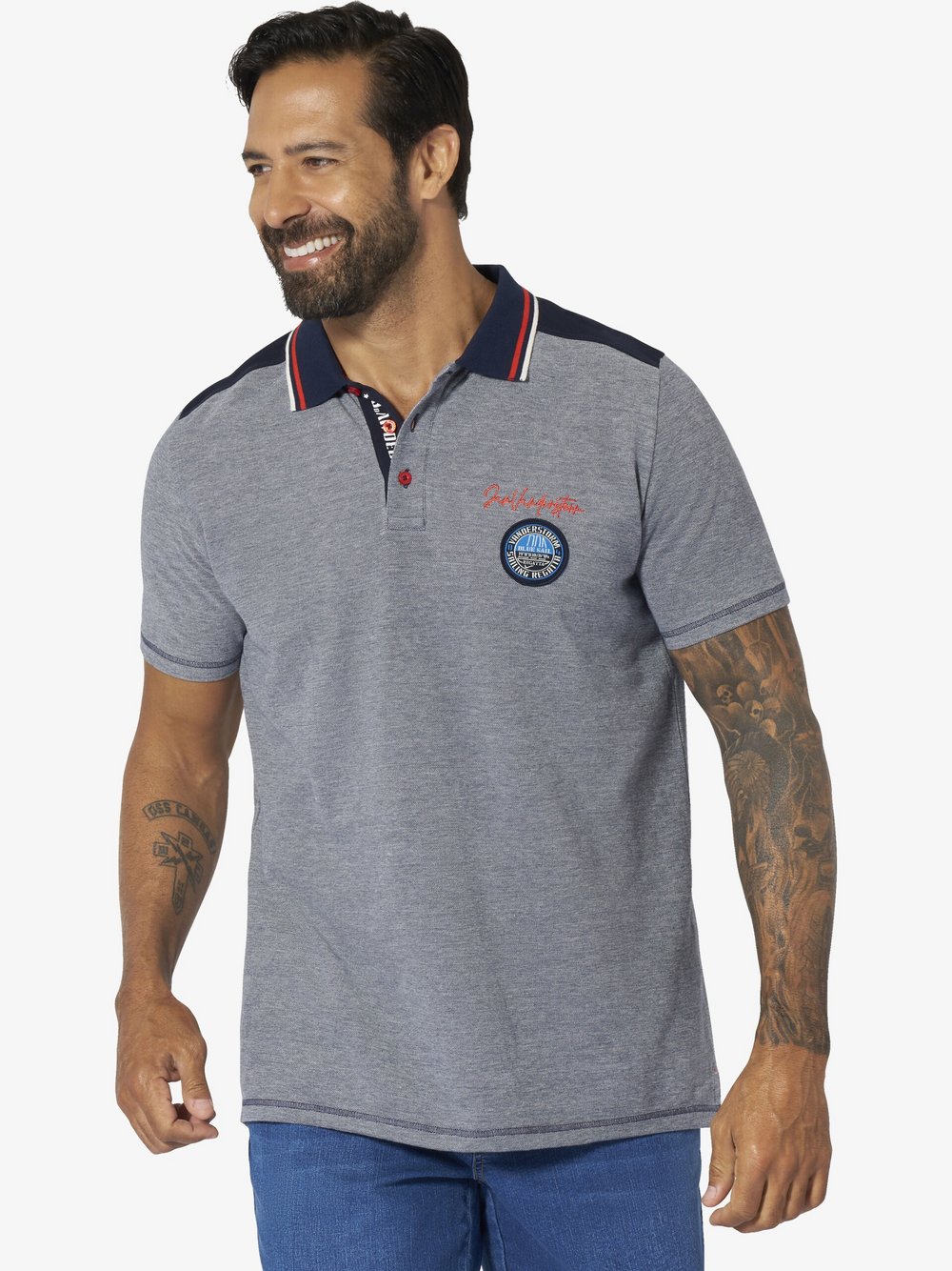 Thumbnail - Jan Vanderstorm Poloshirt Herren Baumwolle blau meliert, XXL