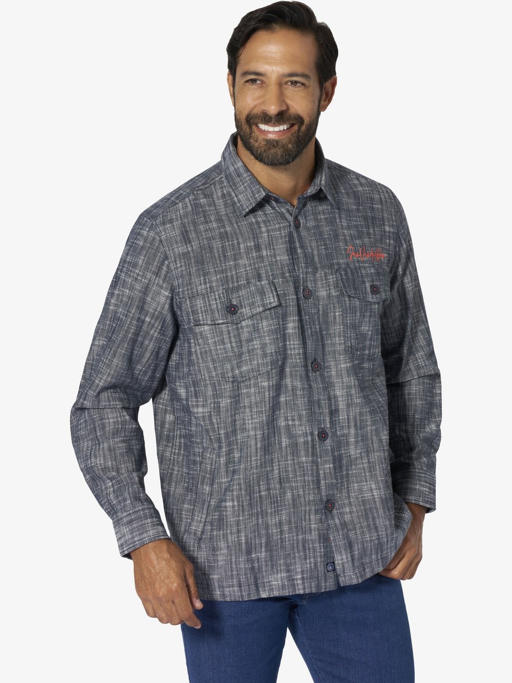 Thumbnail - Jan Vanderstorm Outdoorhemd Herren Comfort Fit Baumwolle blau gemustert, XXXL