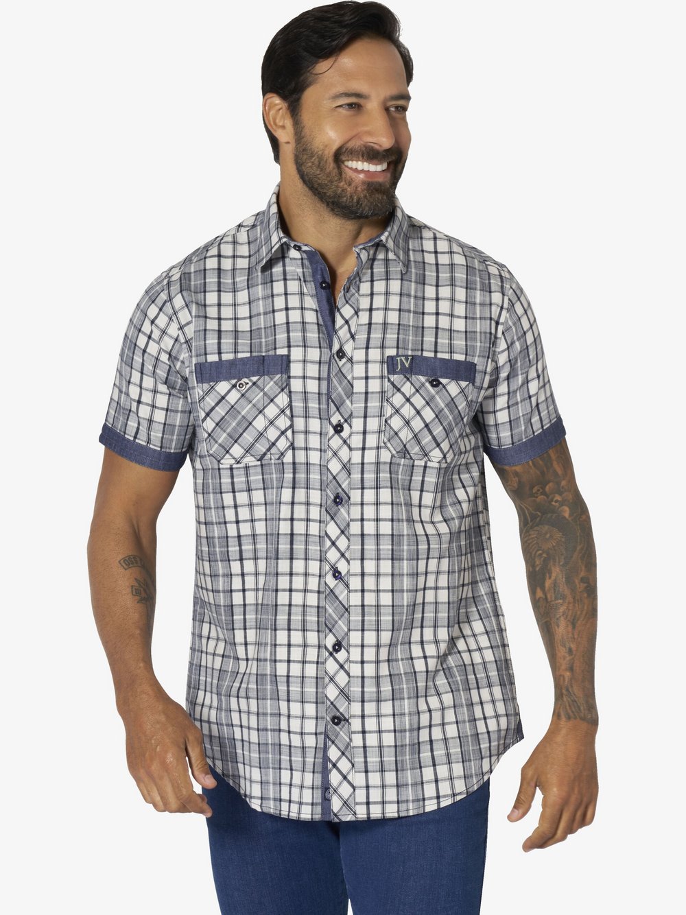 Thumbnail - Jan Vanderstorm Kurzarmhemd Herren Comfort Fit Baumwolle mehrfarbig kariert, L