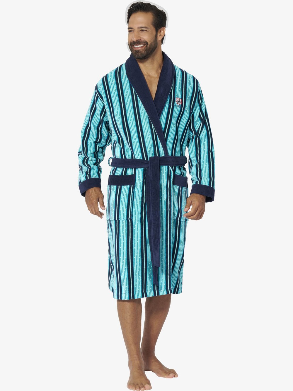 Thumbnail - Jan Vanderstorm Bademantel Herren Baumwolle mehrfarbig gestreift, 6XL