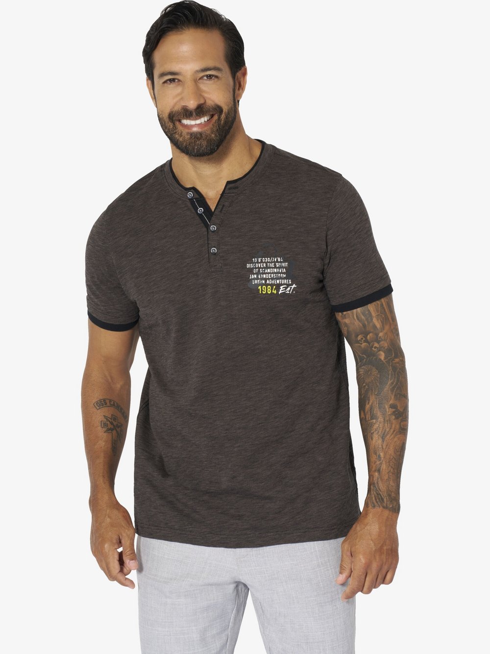 Thumbnail - Jan Vanderstorm T-Shirt Herren Baumwolle braun meliert, 6XL