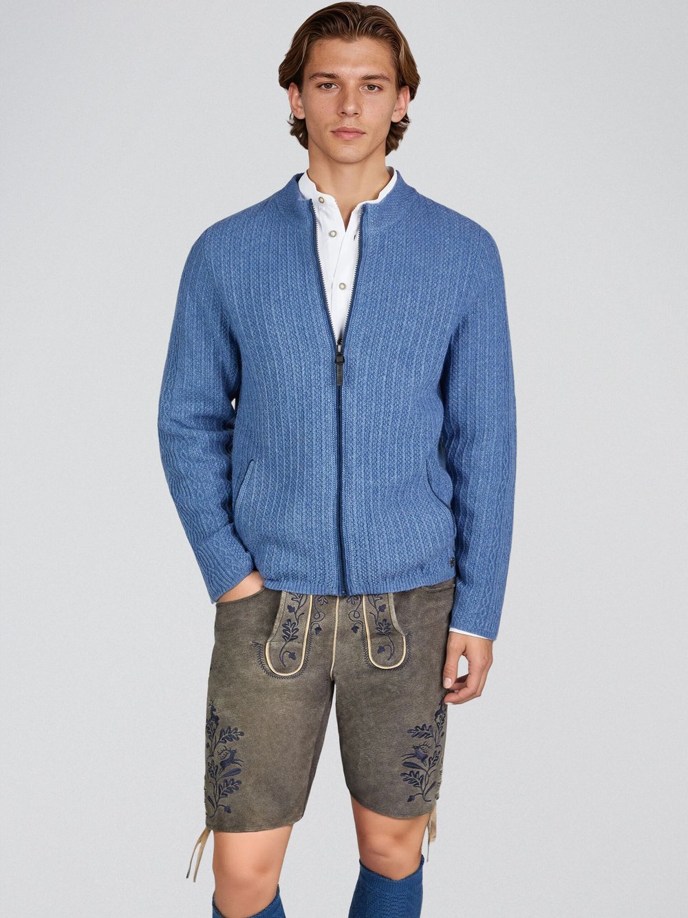 Thumbnail - Spieth & Wenksy Strickjacke Herren Wolle blau meliert, XL