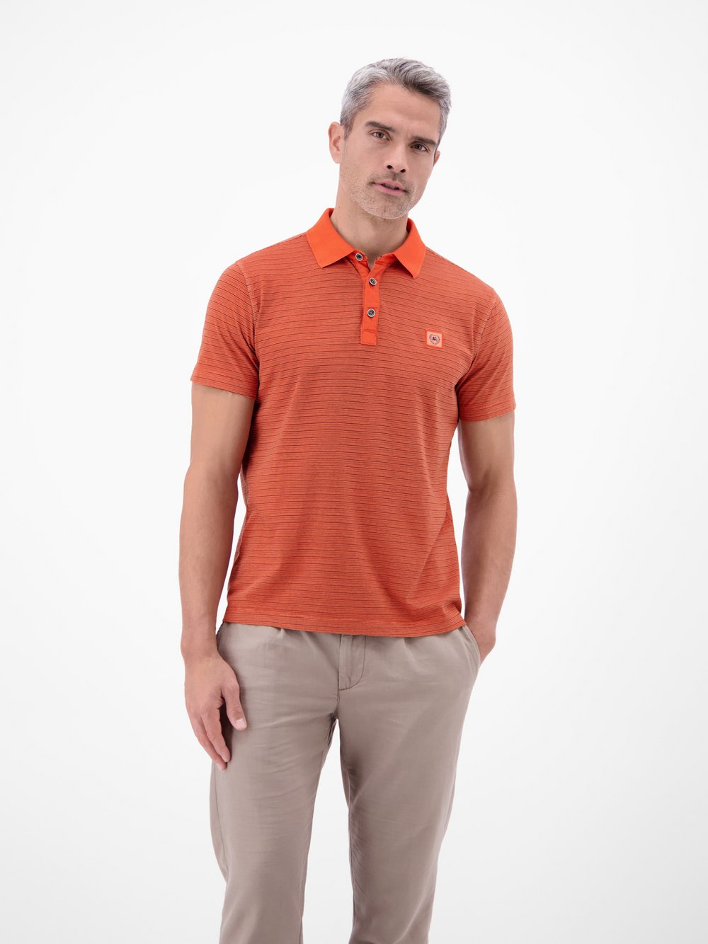 LERROS Poloshirt Herren Baumwolle orange gestreift, L