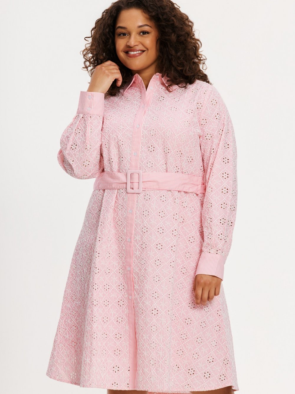 Thumbnail - YOEK Kleid Damen Baumwolle rosa gestreift, 54-56