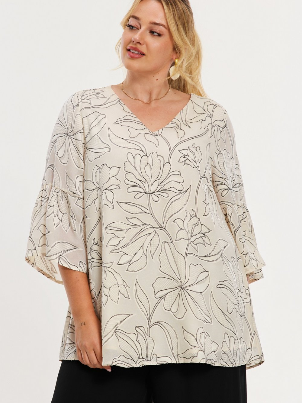 Thumbnail - YOEK Tunika Damen Viskose weiß bedruckt, 54-56