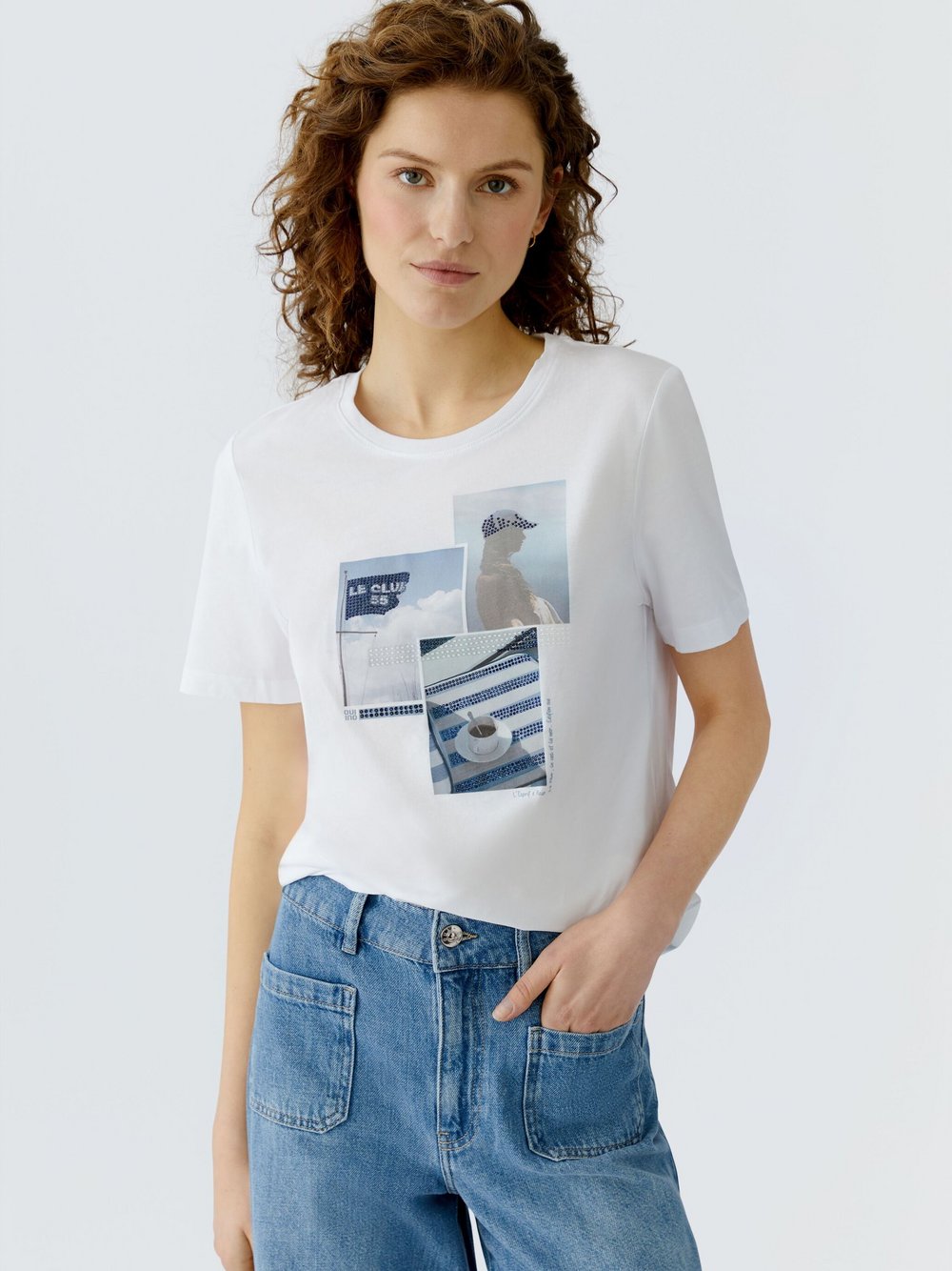 Thumbnail - Oui T-Shirt Damen Baumwolle weiß bedruckt, 34