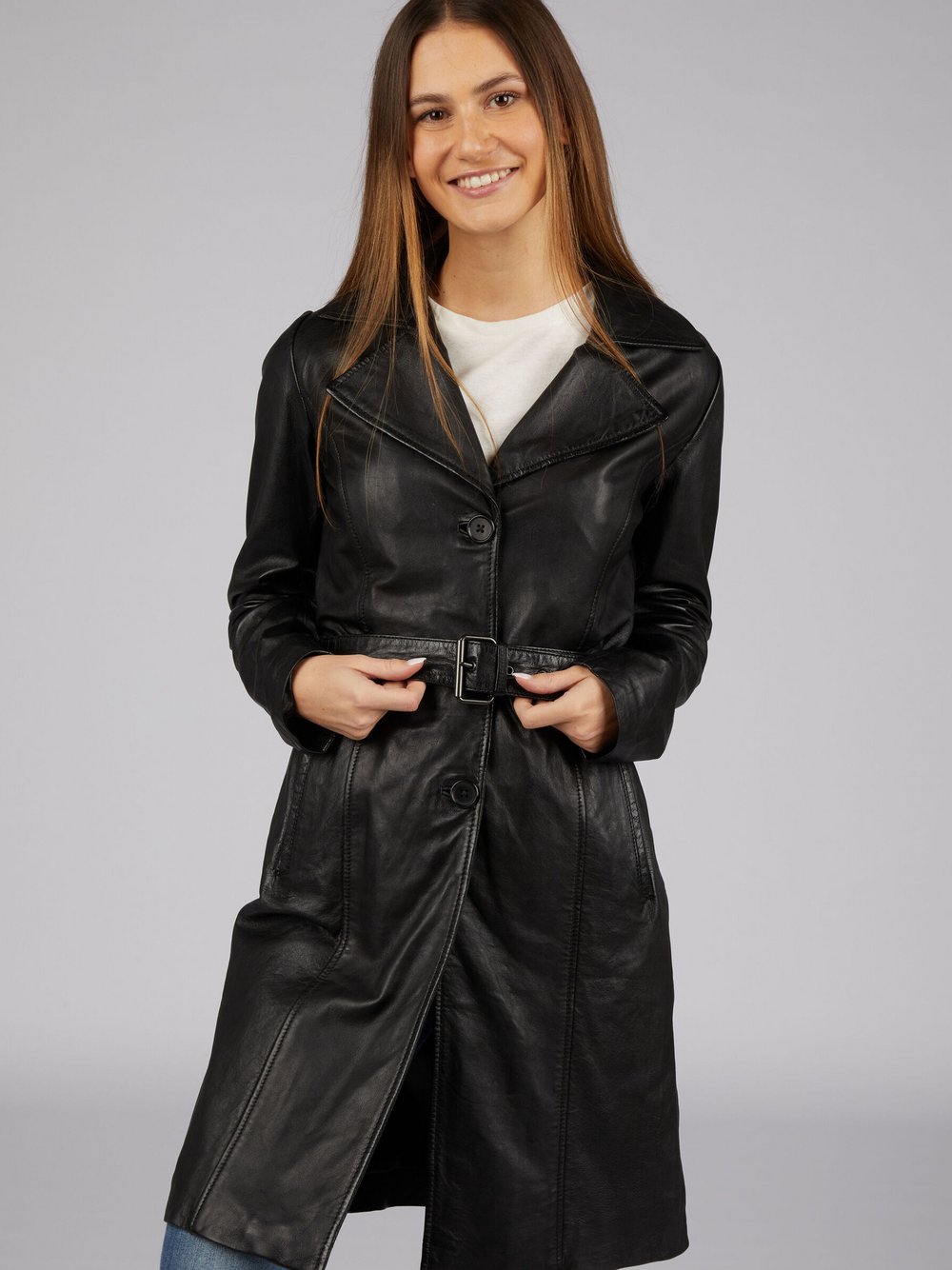 Thumbnail - 7 eleven Ledermantel Damen schwarz, 42