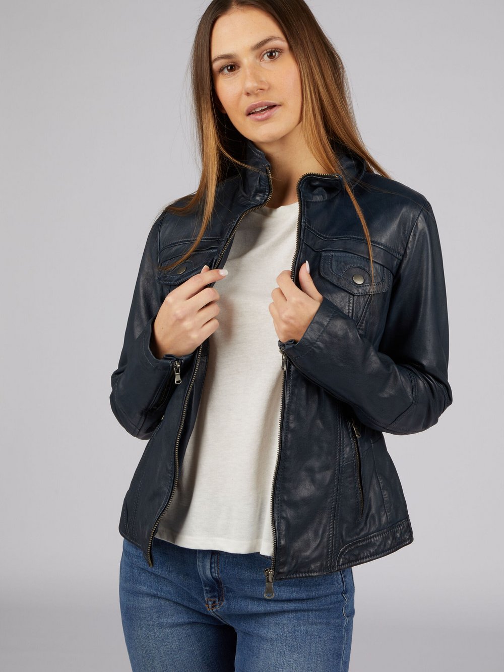 Thumbnail - 7 eleven Lederjacke Damen blau, 42