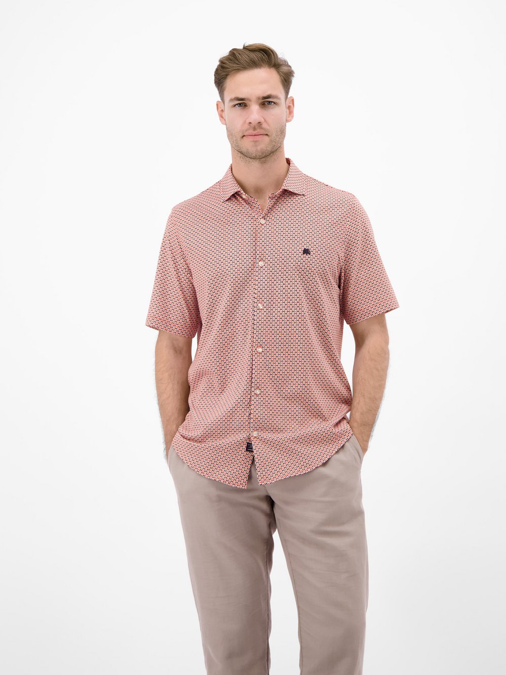 LERROS Kurzarmhemd Herren Regular Fit Baumwolle rot bedruckt, L