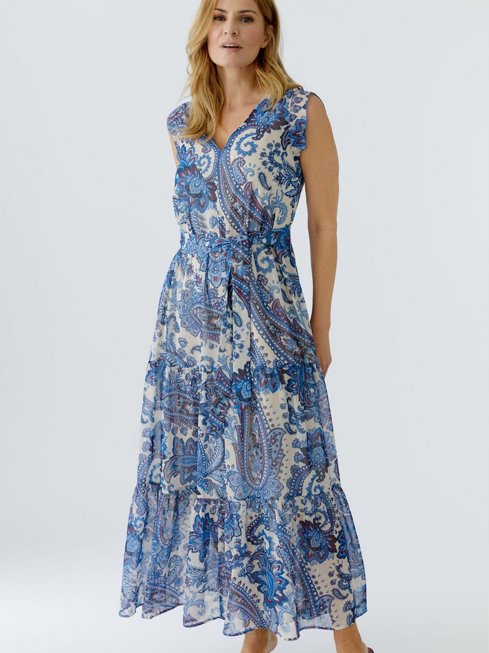 Thumbnail - Oui Maxikleid Damen blau gemustert, 46