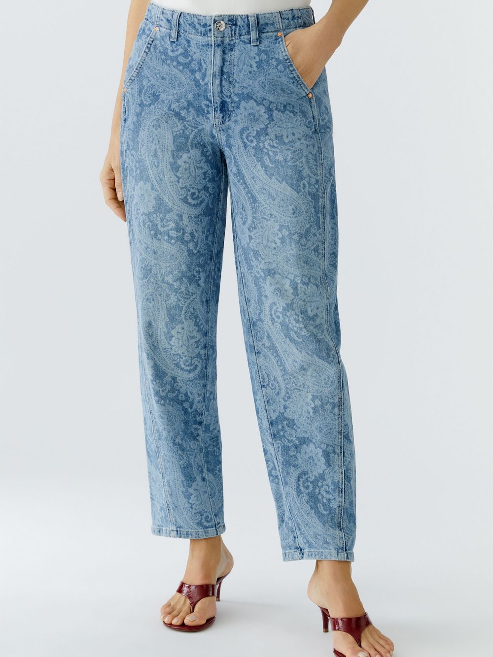 Thumbnail - Oui Jeans Damen Baumwolle blau gemustert, 40