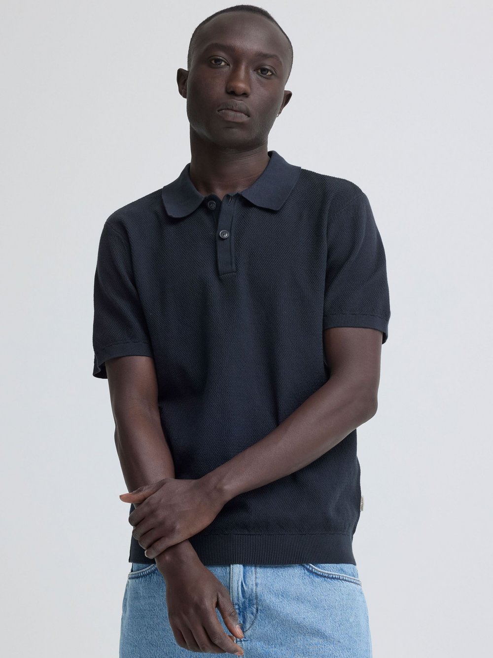 BLEND Poloshirt Herren Baumwolle blau strukturiert, M