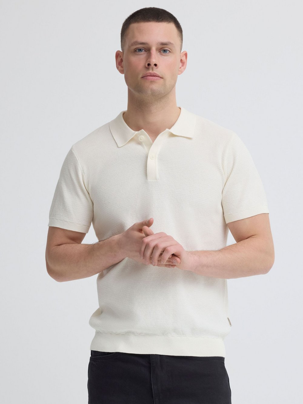 BLEND Poloshirt Herren Baumwolle weiß strukturiert, XXL