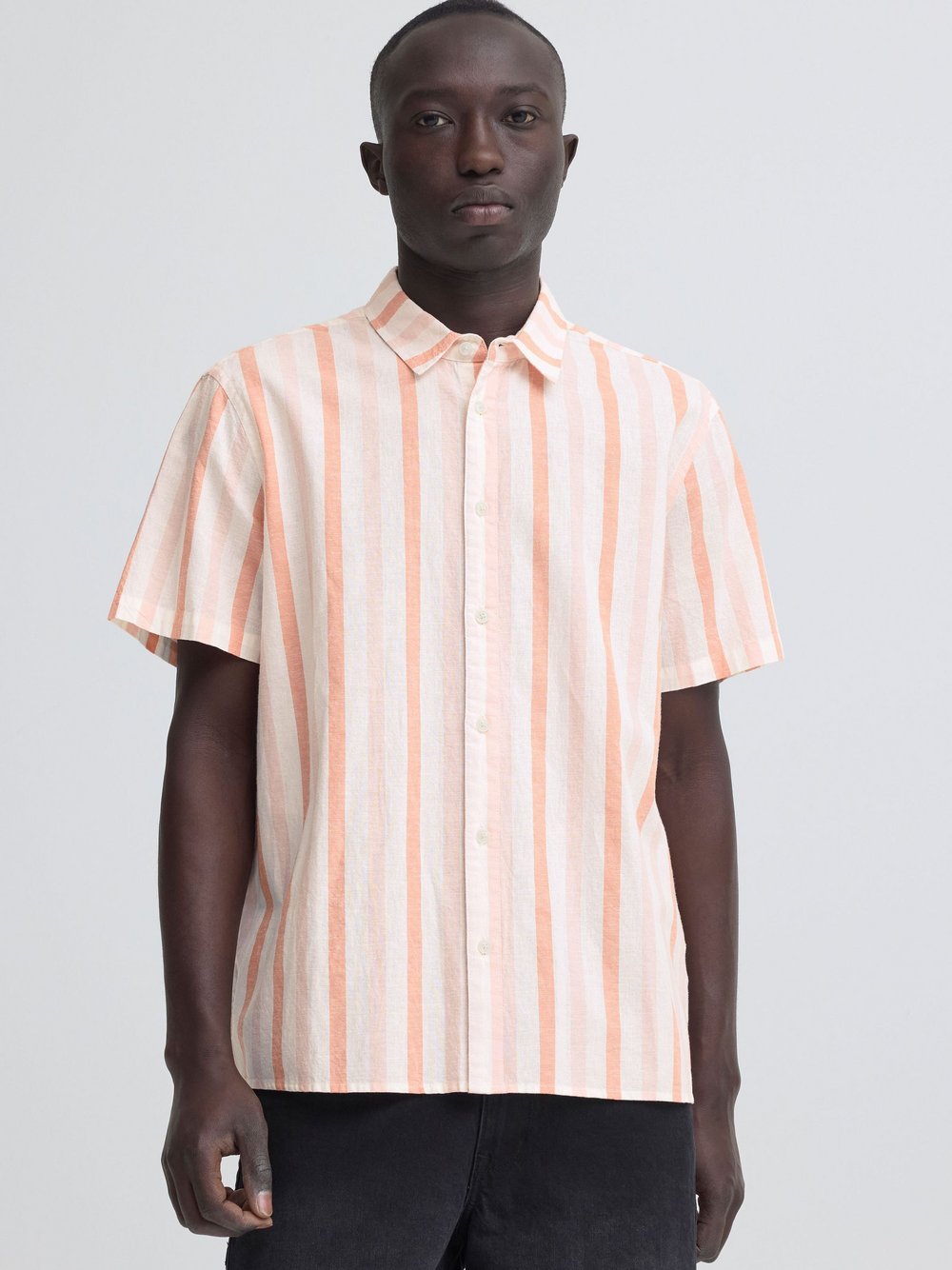 Thumbnail - BLEND Leinenhemd Herren Comfort Fit Baumwolle orange gestreift, XL