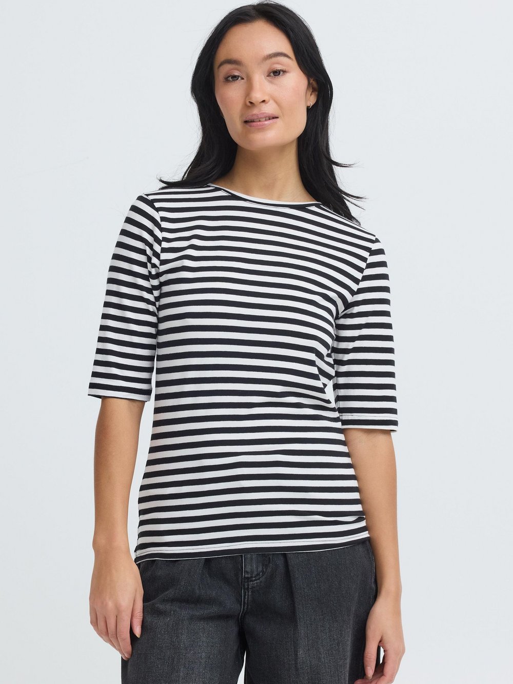 OXMO Rundhalsshirt Damen Textil weiß gestreift, XL