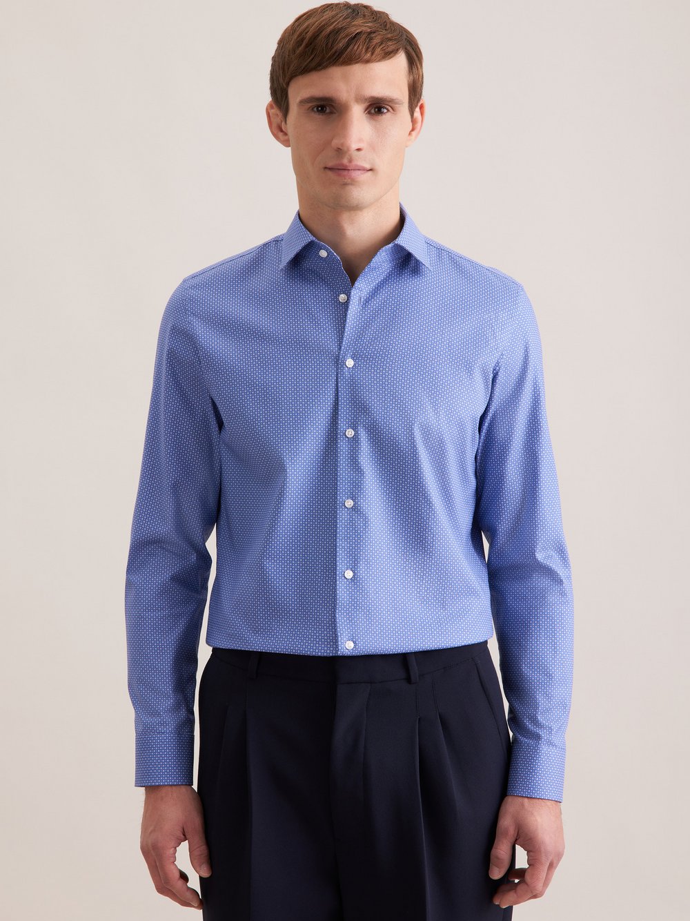 Seidensticker Business Hemd Herren Slim Fit Baumwolle blau bedruckt, 38