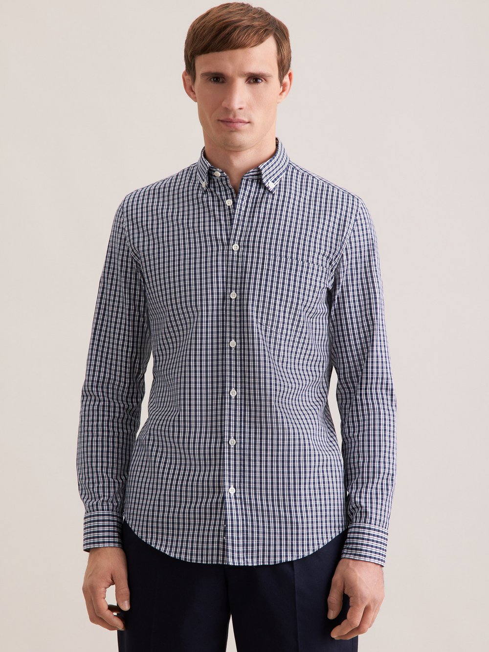 Thumbnail - Seidensticker Casual Hemd Herren Slim Fit Baumwolle blau kariert, 42