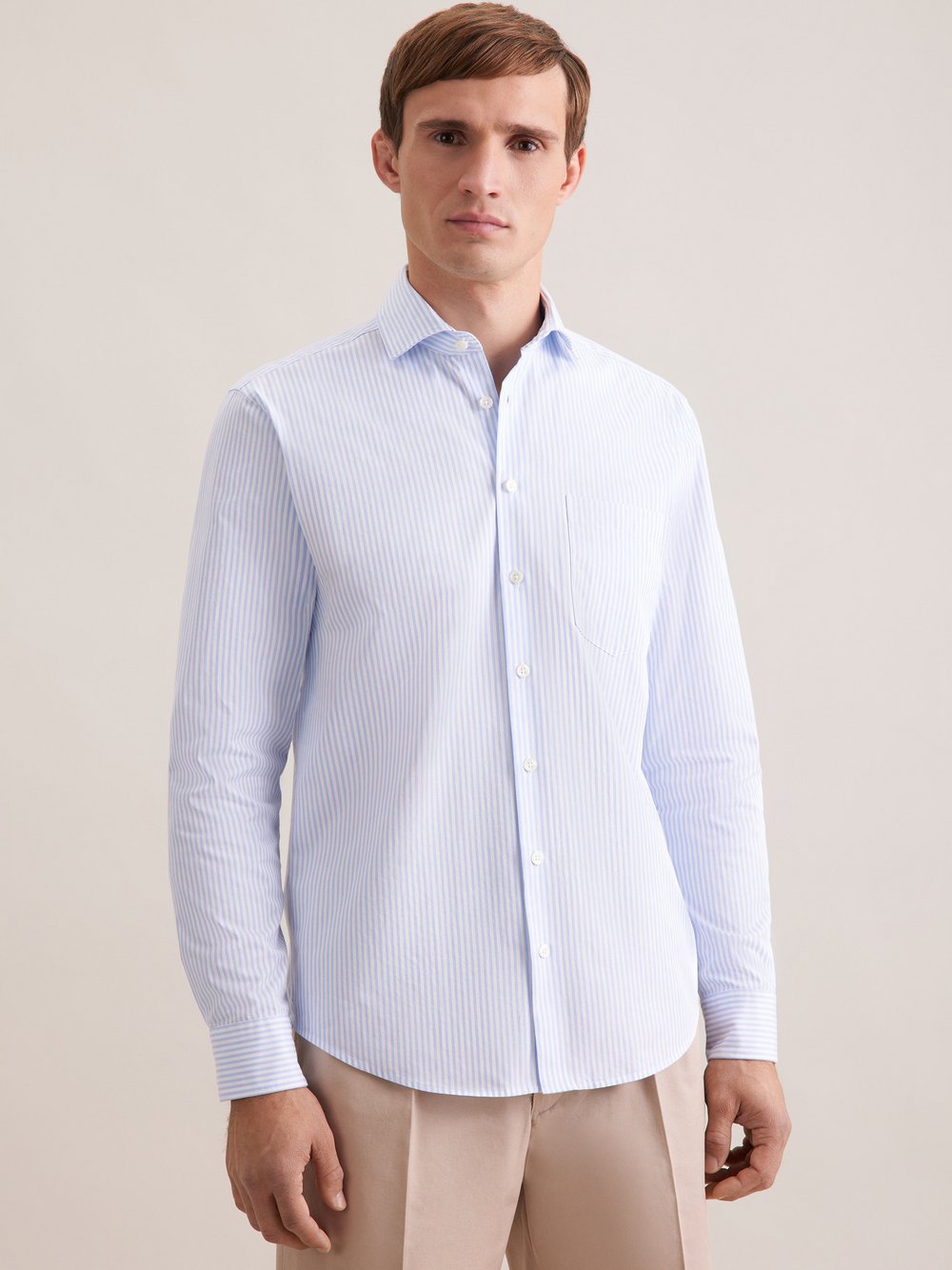 Thumbnail - Seidensticker Casual Hemd Herren Regular Fit Baumwolle blau gestreift, 42