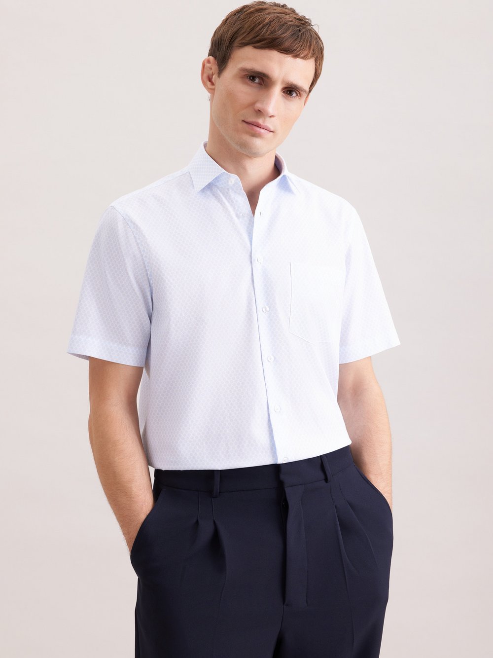 Seidensticker Business Hemd Herren Regular Fit Baumwolle blau bedruckt, 40