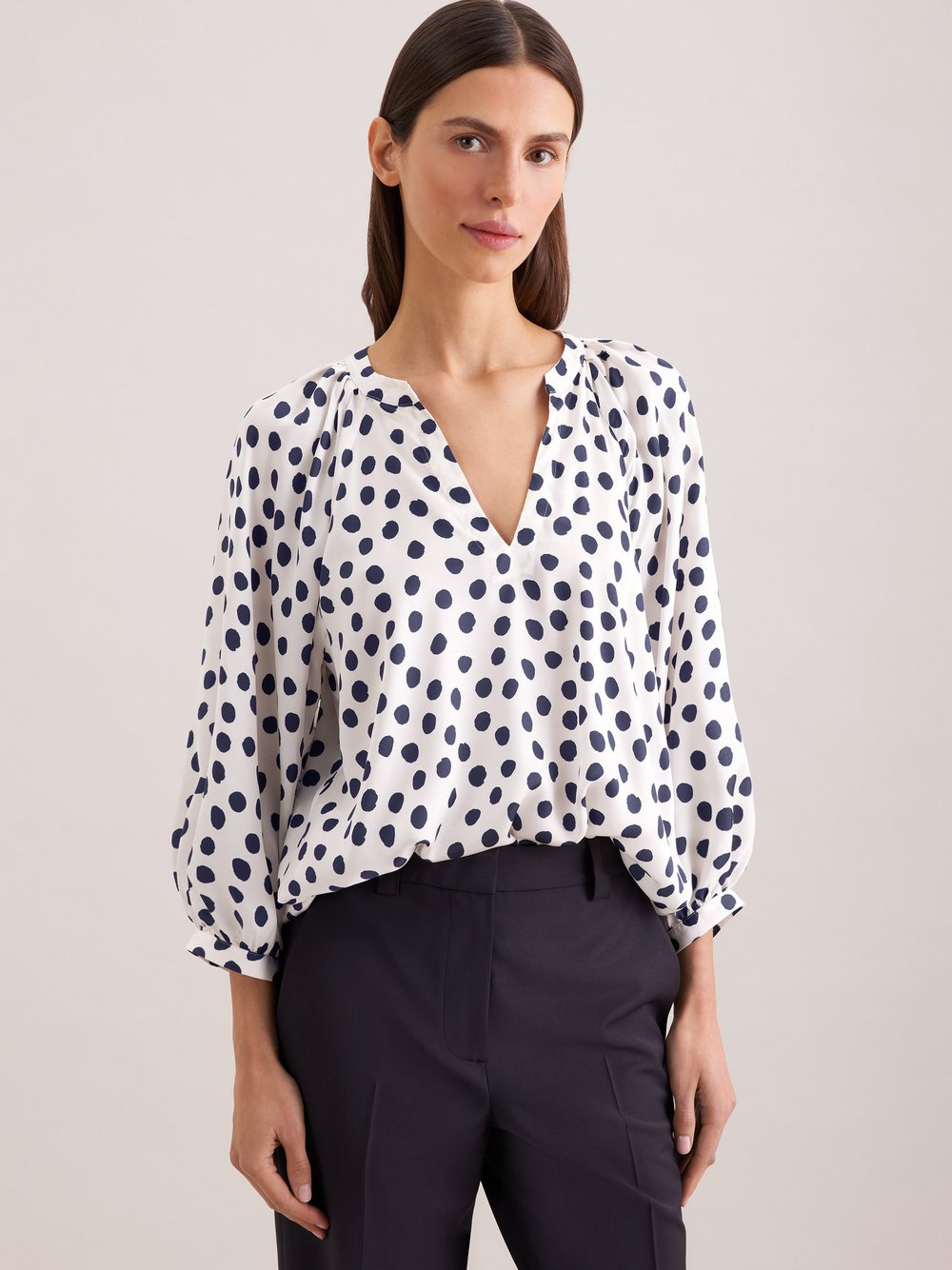 Seidensticker Schlupfbluse Damen Viskose weiß gepunktet, 48