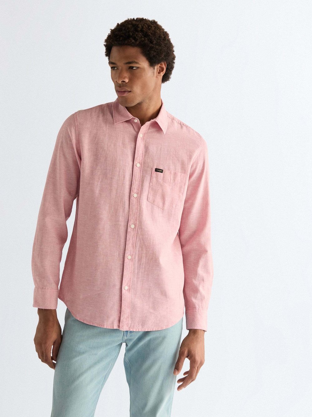 Wrangler Langarmhemd Herren Regular Fit Leinen rosa, L