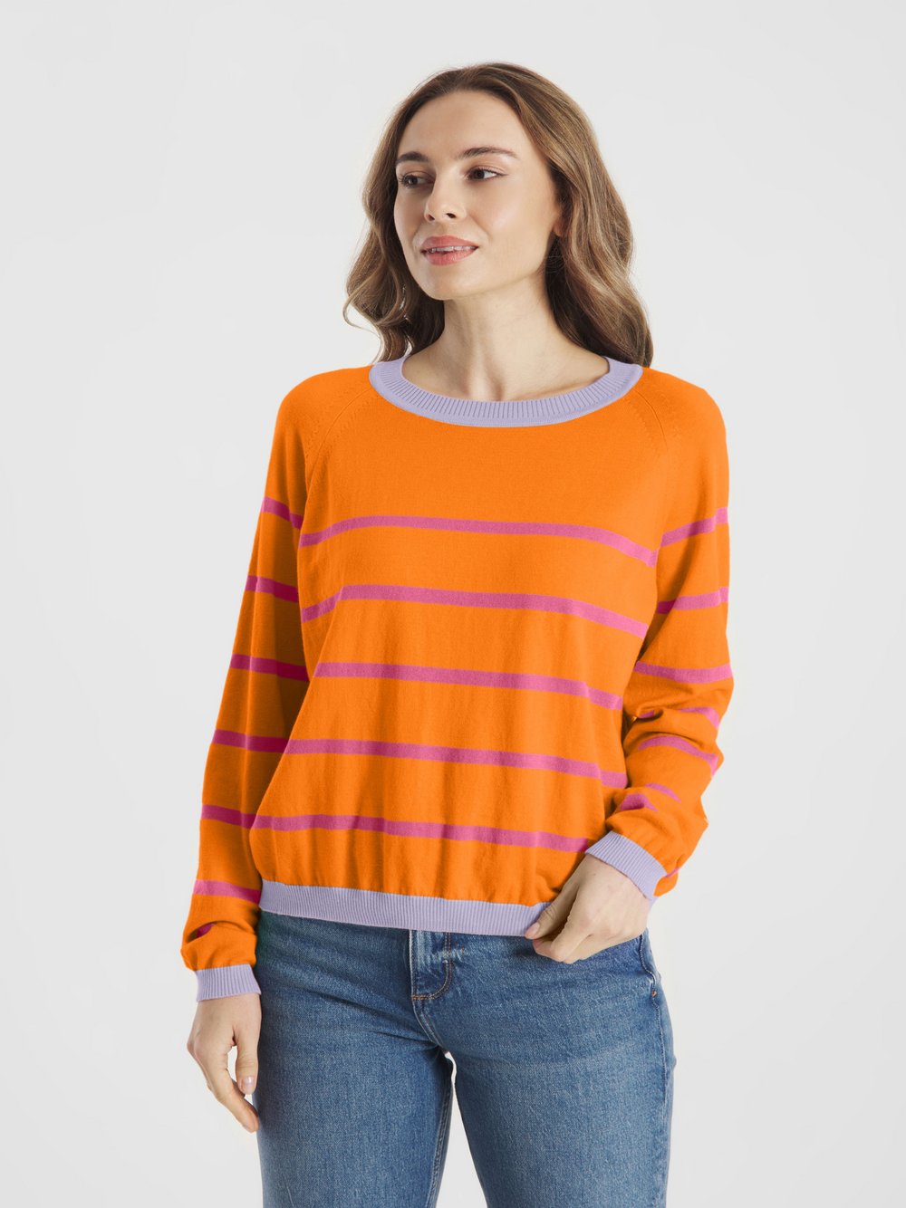 Thumbnail - Frieda & Freddies Strickpullover Damen Baumwolle orange gestreift, 44