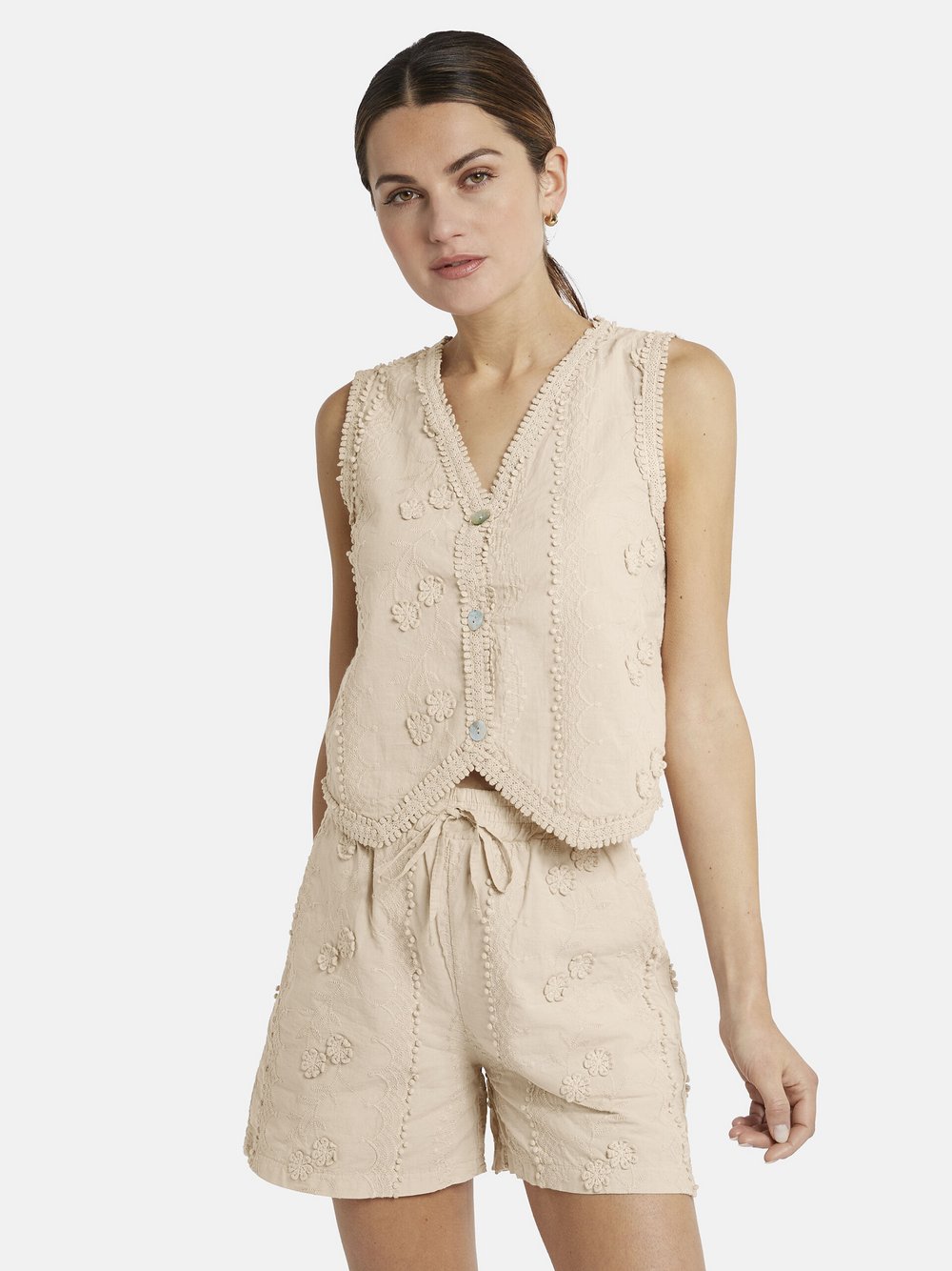 Thumbnail - Nicowa Weste Damen Baumwolle beige gemustert, 36