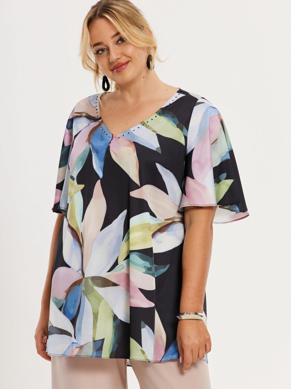 Thumbnail - YOEK Tunika Damen schwarz bedruckt, 50-52