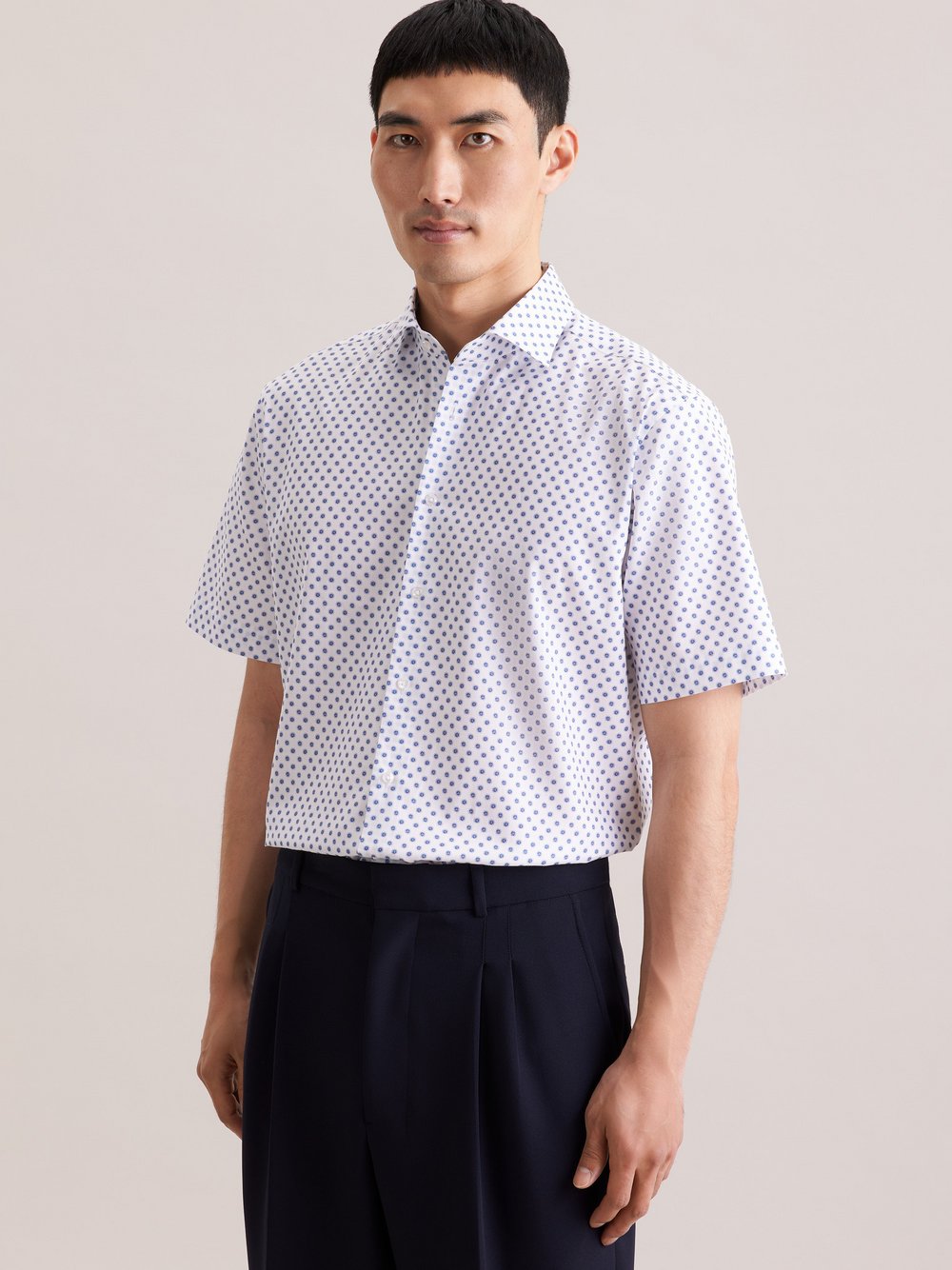 Seidensticker Business Hemd Herren Regular Fit Baumwolle blau bedruckt, 39