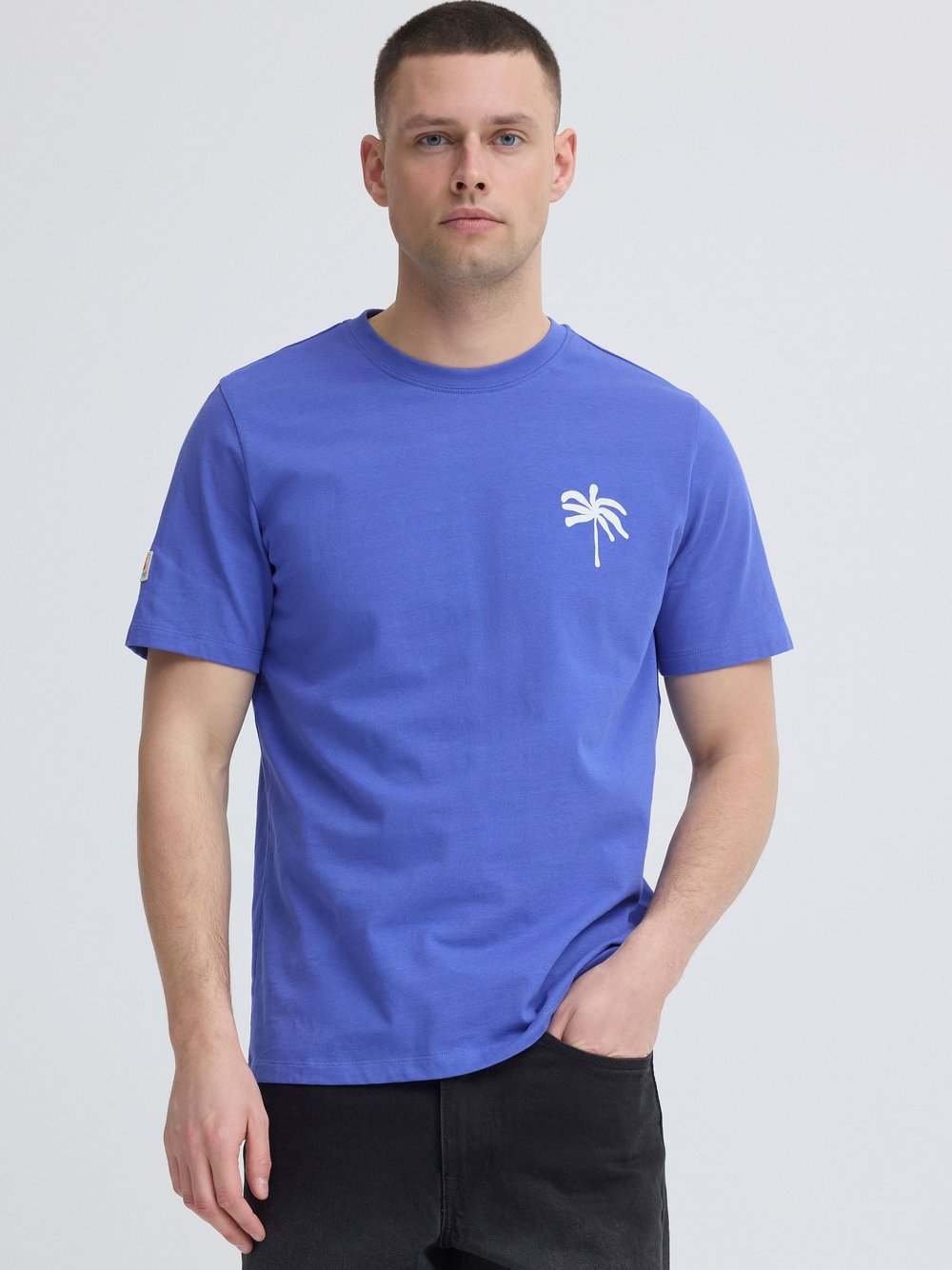 BLEND Rundhalsshirt Herren Baumwolle blau bedruckt, S