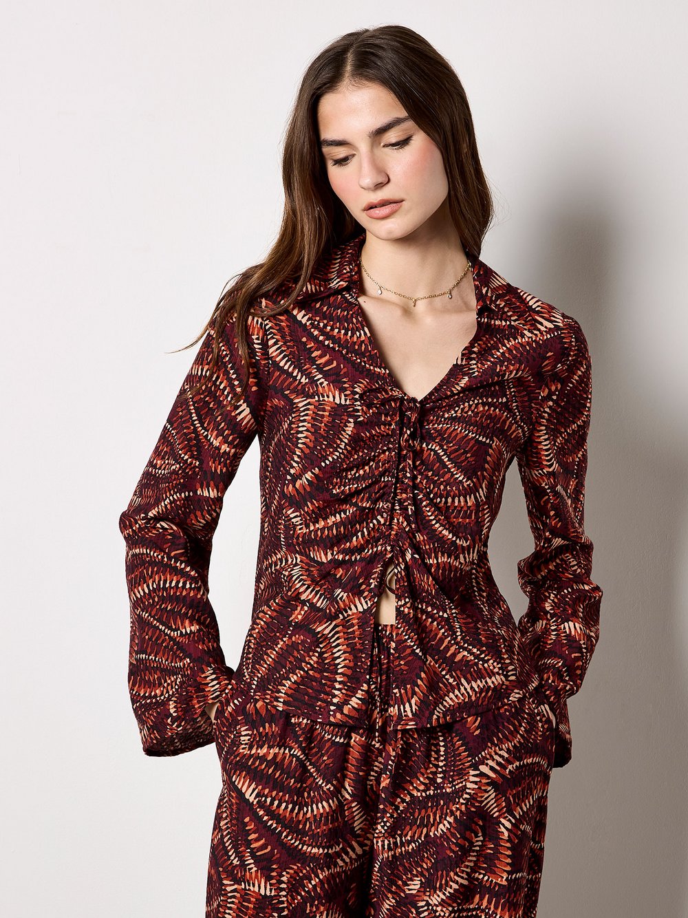 Apricot Bluse Damen Viskose rot gemustert, 40