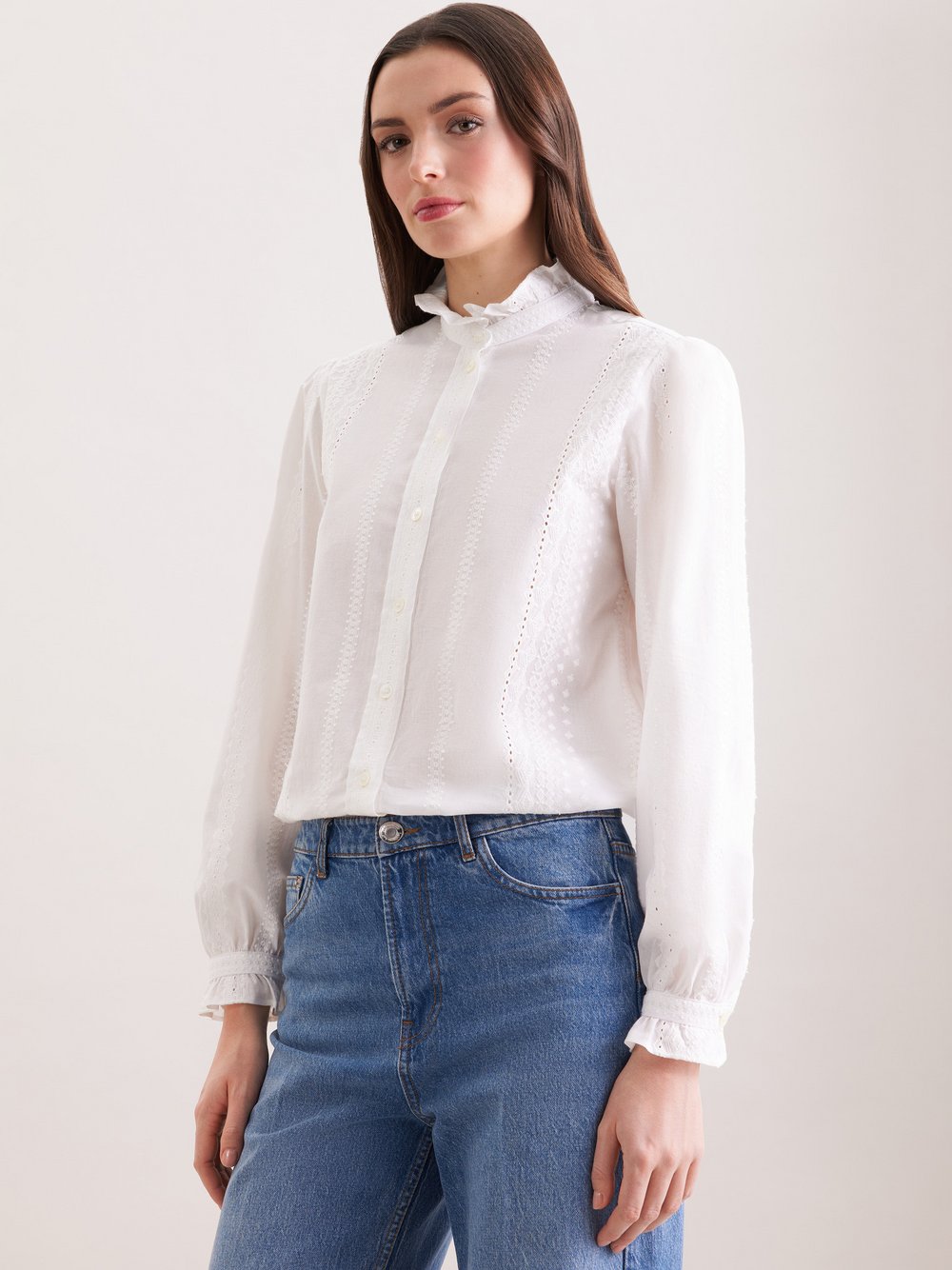 Seidensticker Rüschenbluse Damen Baumwolle weiß gemustert, 42